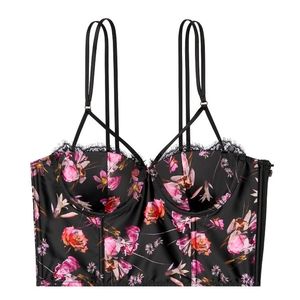 Victoria's secret lined black floral bustier